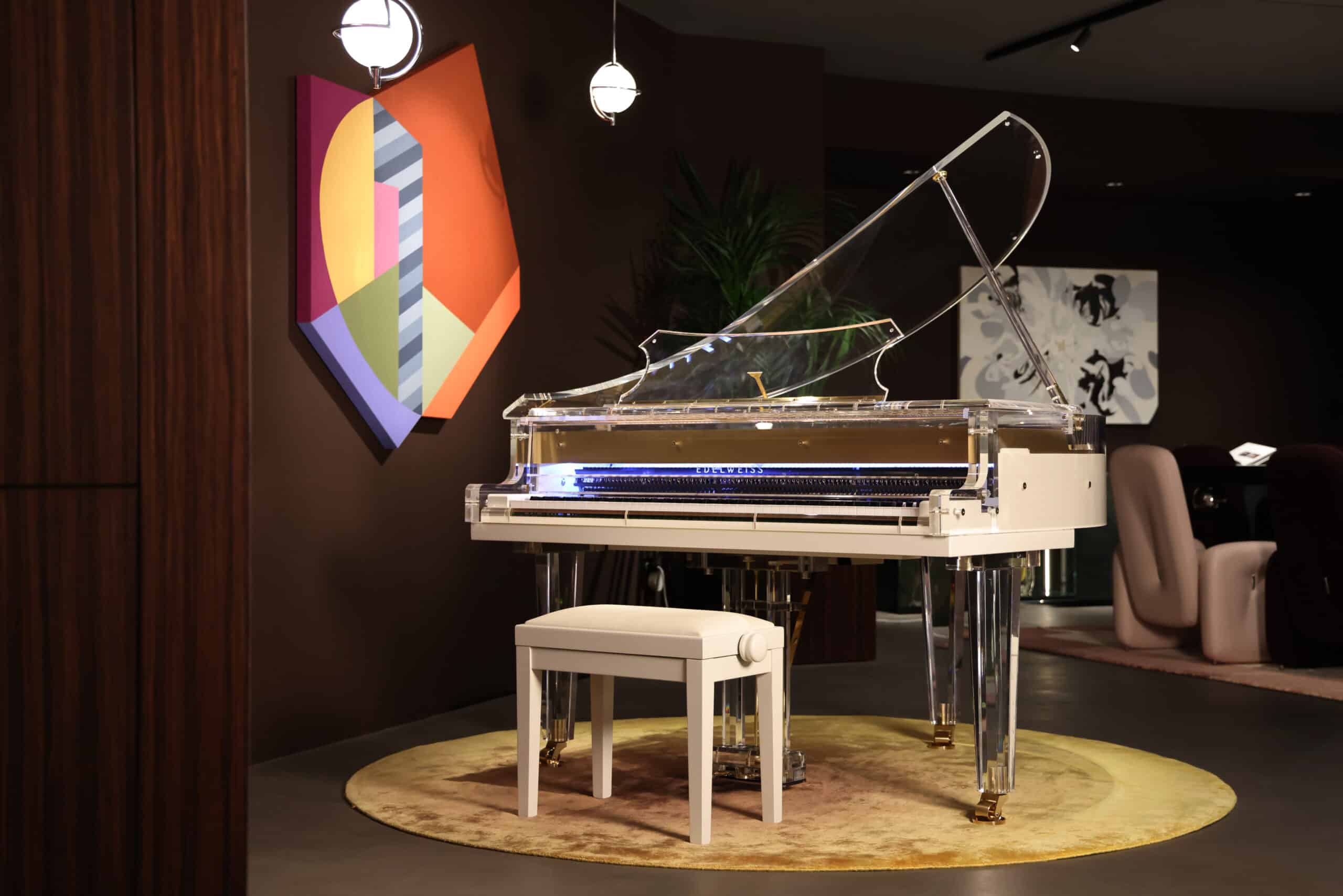 The Transparent S132 by Edelweiss Pianos in the 11 Ravens store, Los Angeles